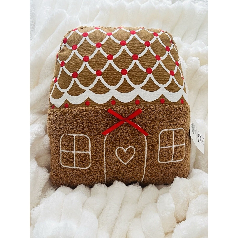 Gingerbread House Shaped Decorative Faux‎ Fur Pillow Home Seasonal Decor 10x10